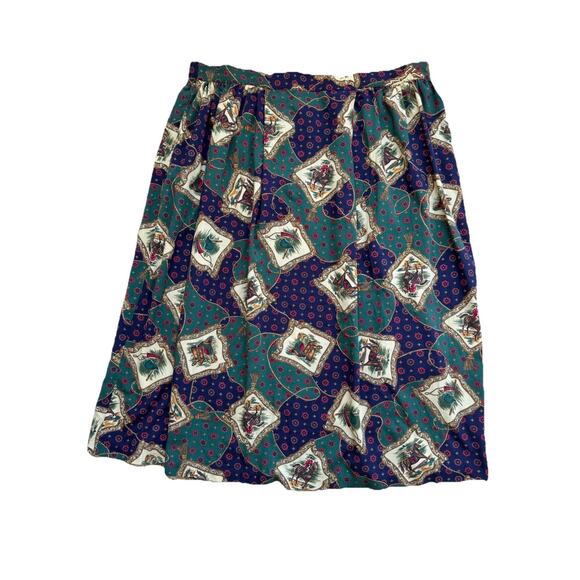 Vintage Women’s 24W Midi Skirt Dark Equestrian Horse Riding Print Dark Academia - Picture 5 of 8